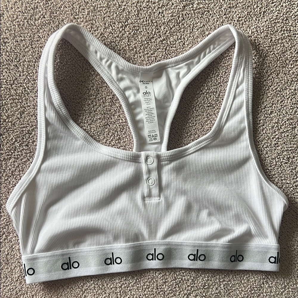 Alo White Ribbed Sports Bra in Small